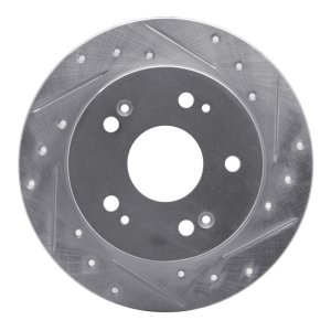 Honda Civic Si Brake Rotor (1) - Rear Right - R1 Concepts - Drilled & Slotted - Silver - `06-`15